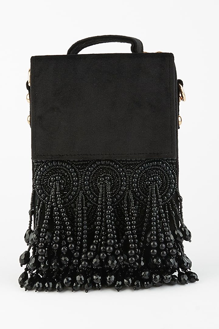 Black Crystal Embroidered Box Clutch by Forever Noor