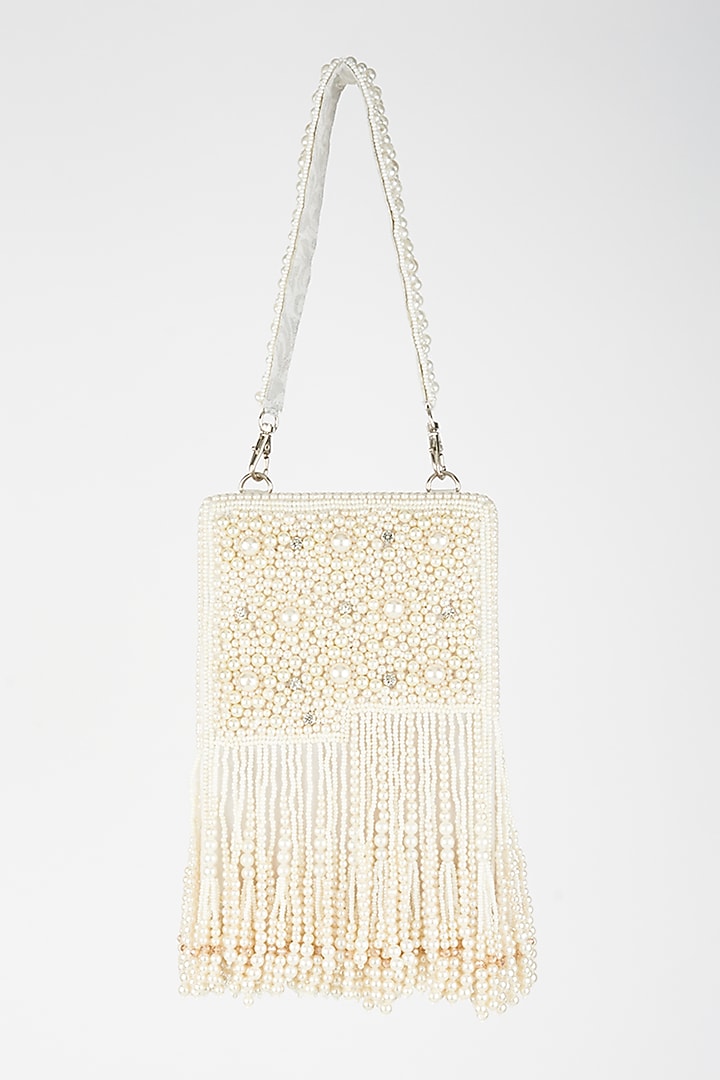 White Georgette Handcrafted Box Clutch by Forever Noor at Pernia's Pop Up Shop