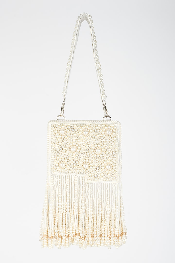 White Georgette Handcrafted Box Clutch by Forever Noor at Pernia's Pop Up Shop