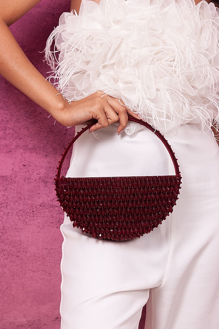Ruby Red Suede Embellished Handbag by Forever Noor