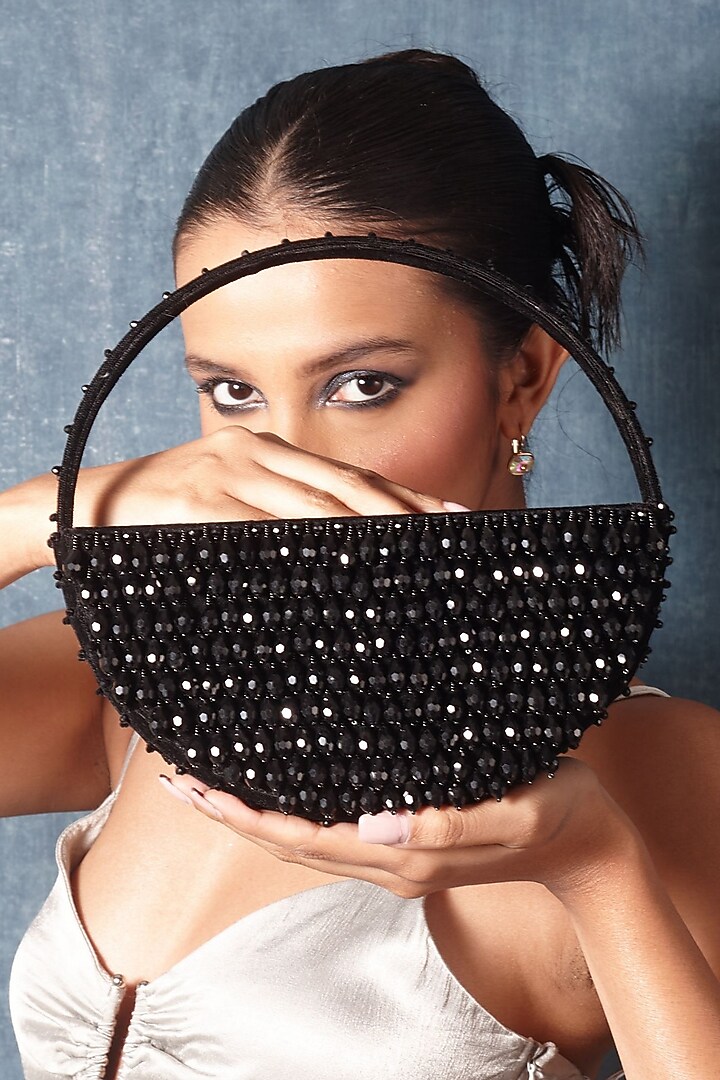 Black Suede Embellished Handbag by Forever Noor at Pernia's Pop Up Shop