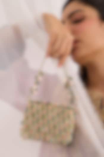 Green & Peach Velvet Bead Hand Embellished Mini Bag by Forever Noor at Pernia's Pop Up Shop