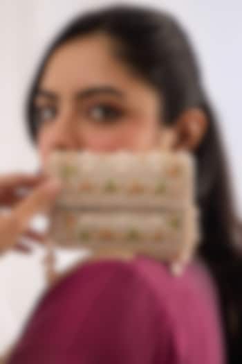 Green & Peach Velvet Bead Hand Embellished Mini Bag by Forever Noor at Pernia's Pop Up Shop