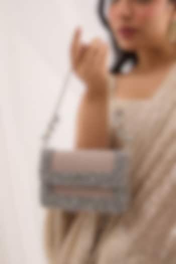 Grey Velvet Crystal & Pearl Handwork Bag by Forever Noor at Pernia's Pop Up Shop