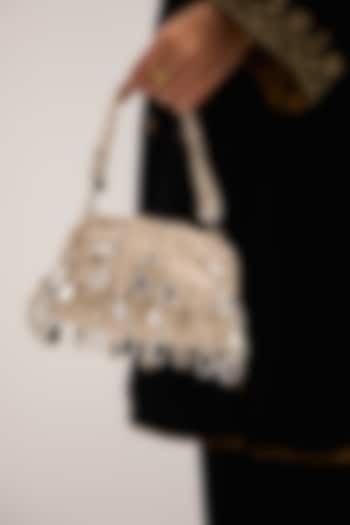 Ivory Georgette Mirror & Zari Work Bag by Forever Noor at Pernia's Pop Up Shop