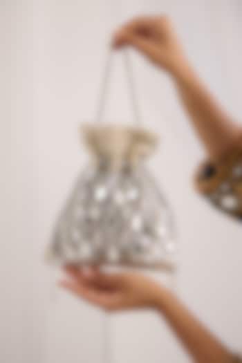 Silver Georgette Mirror Embellished Potli by Forever Noor at Pernia's Pop Up Shop