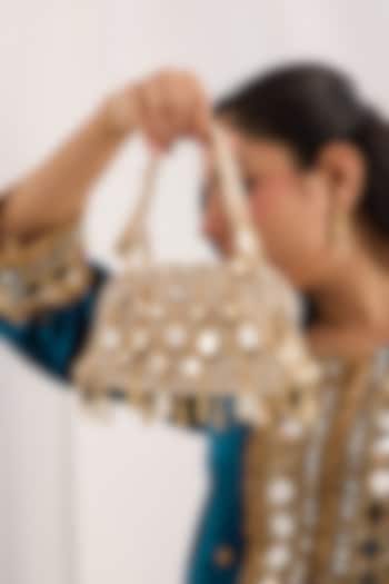 Golden Georgette Zari & Mirror Work Bag by Forever Noor at Pernia's Pop Up Shop
