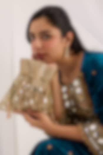 Gold Georgette Mirror Embroidered Potli by Forever Noor at Pernia's Pop Up Shop