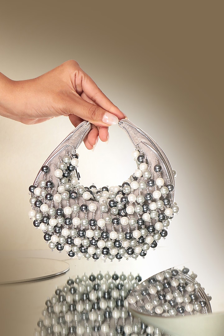 Ivory Semi Velvet Suede Embellished Hobo Bag by Forever Noor at Pernia's Pop Up Shop