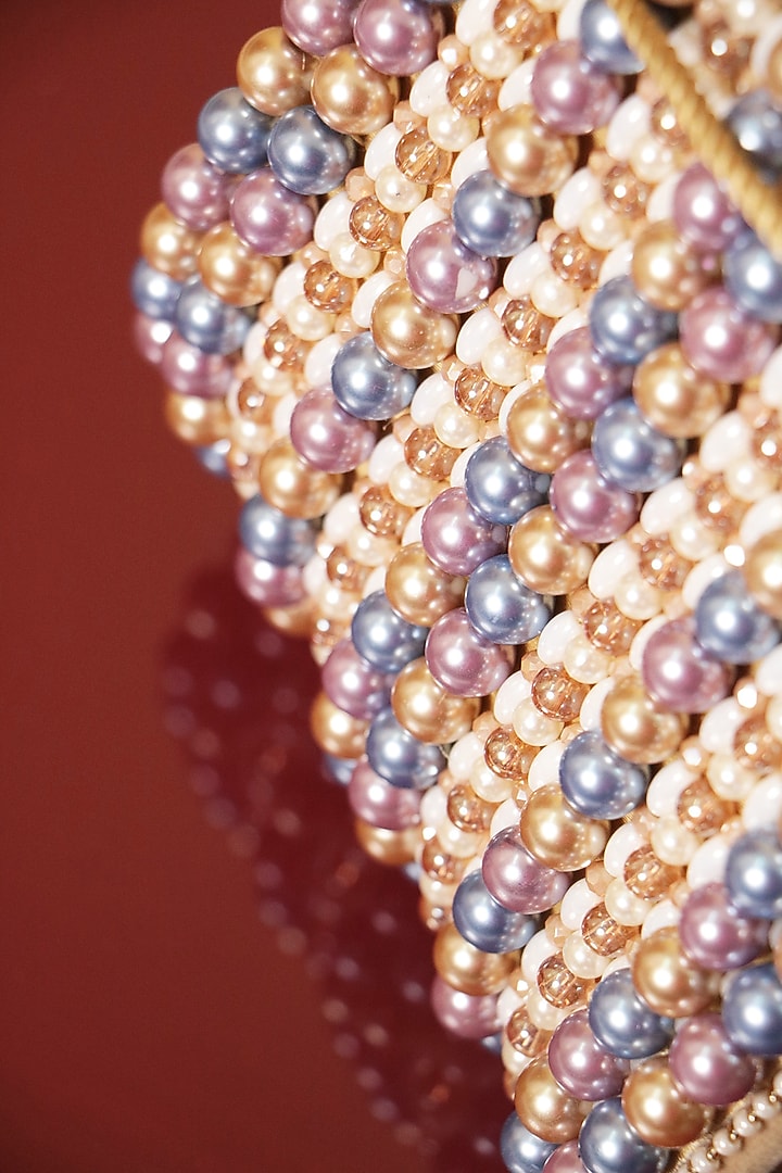 Beige Suede Freshwater Pearl & Beadwork Bag by Forever Noor at Pernia's Pop Up Shop
