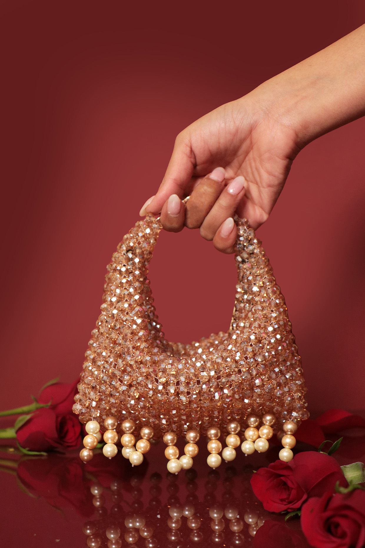 Gold Crystal Boat Bag by Forever Noor at Pernia's Pop Up Shop