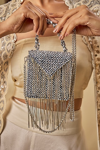 Dark Grey Crystal Mini Bag by Forever Noor