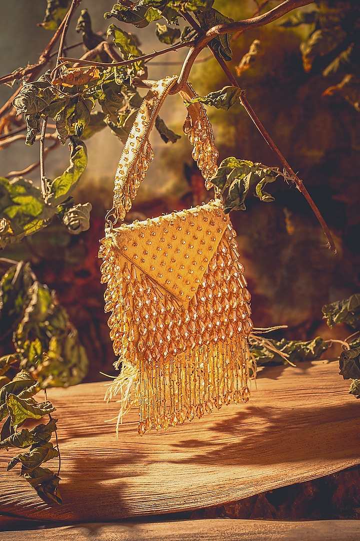 Gold Suede Embellished Mini Bag by Forever Noor at Pernia's Pop Up Shop