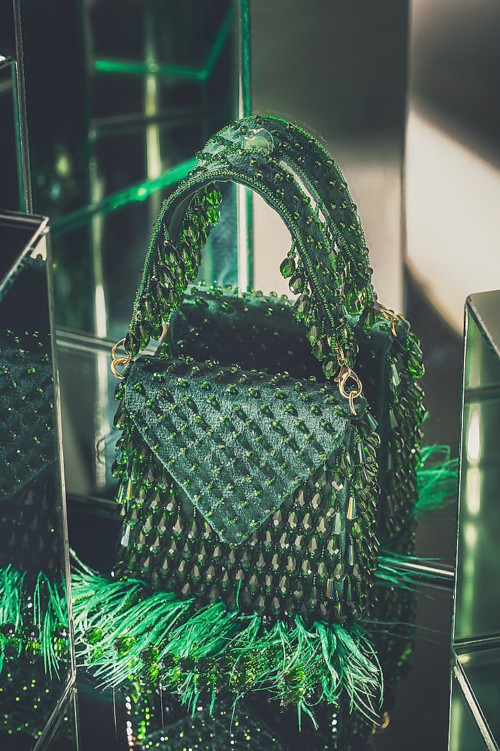 Green Suede Embellished Mini Bag by Forever Noor at Pernia's Pop Up Shop