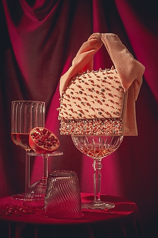 Baby Pink Suede Embellished Bag by Forever Noor