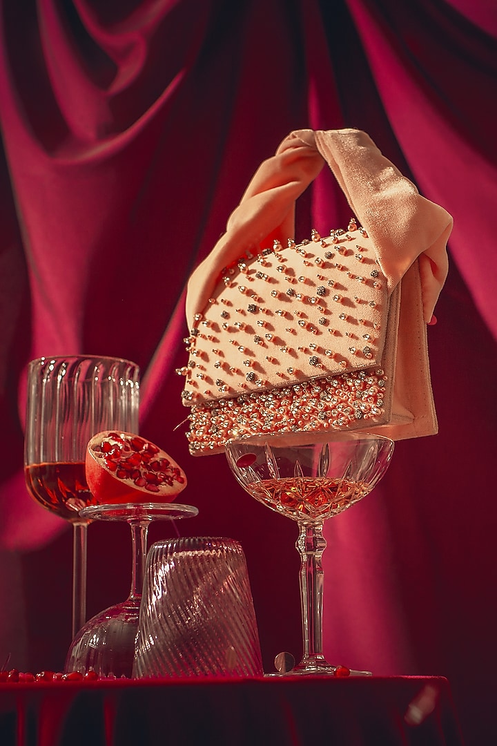 Baby Pink Suede Embellished Bag by Forever Noor at Pernia's Pop Up Shop