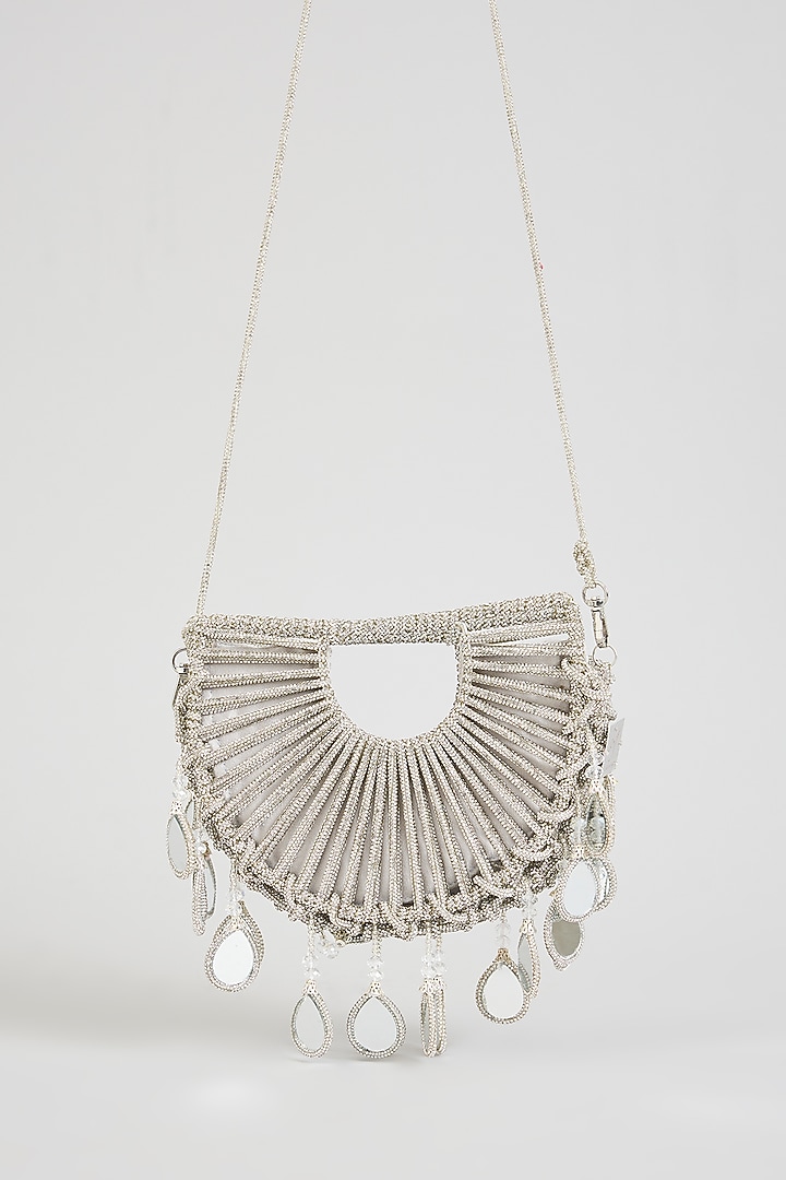 Silver Rhinestone & Mirror Applique Embellished Halo Bag by Forever Noor at Pernia's Pop Up Shop