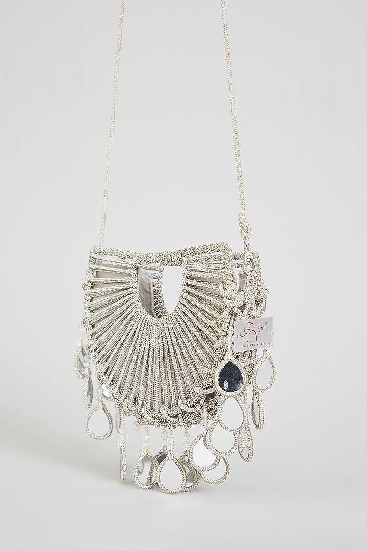 Silver Rhinestone & Mirror Applique Embellished Halo Bag by Forever Noor at Pernia's Pop Up Shop