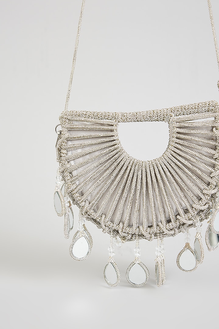 Silver Rhinestone & Mirror Applique Embellished Halo Bag by Forever Noor at Pernia's Pop Up Shop