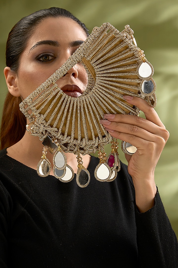Gold Thread Crystal Beads Embellished Halo Bag by Forever Noor at Pernia's Pop Up Shop