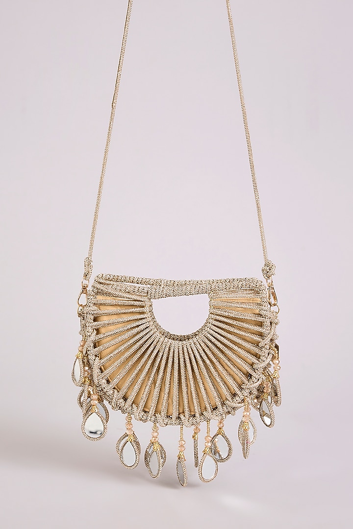 Gold Thread Crystal Beads Embellished Halo Bag by Forever Noor at Pernia's Pop Up Shop