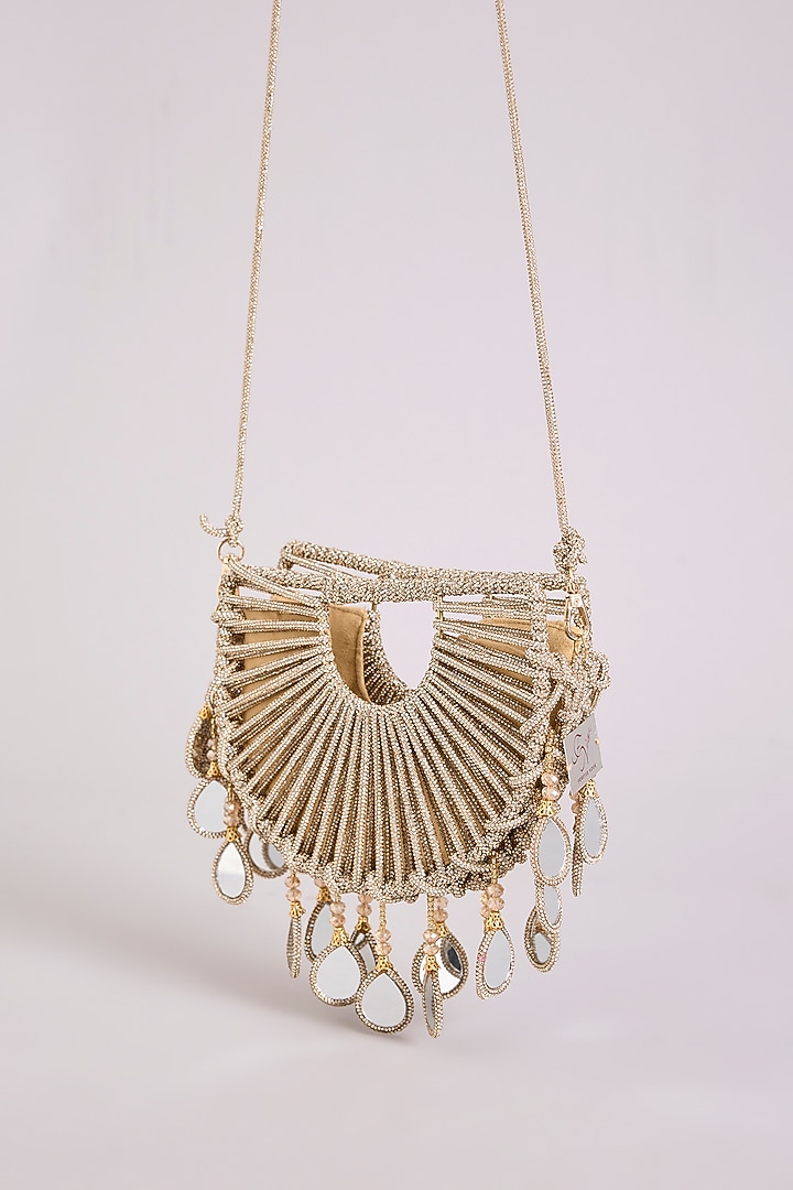 Gold Thread Crystal Beads Embellished Halo Bag by Forever Noor at Pernia's Pop Up Shop