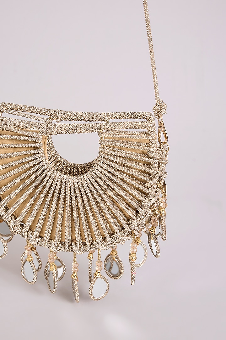 Gold Thread Crystal Beads Embellished Halo Bag by Forever Noor at Pernia's Pop Up Shop