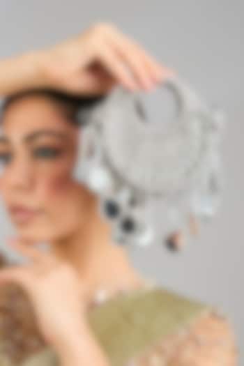 Silver Mirror Applique & Glass Beads Embellished Halo Bag by Forever Noor at Pernia's Pop Up Shop