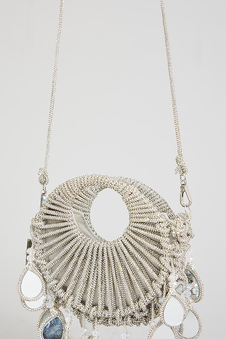 Silver Mirror Applique & Glass Beads Embellished Halo Bag by Forever Noor at Pernia's Pop Up Shop