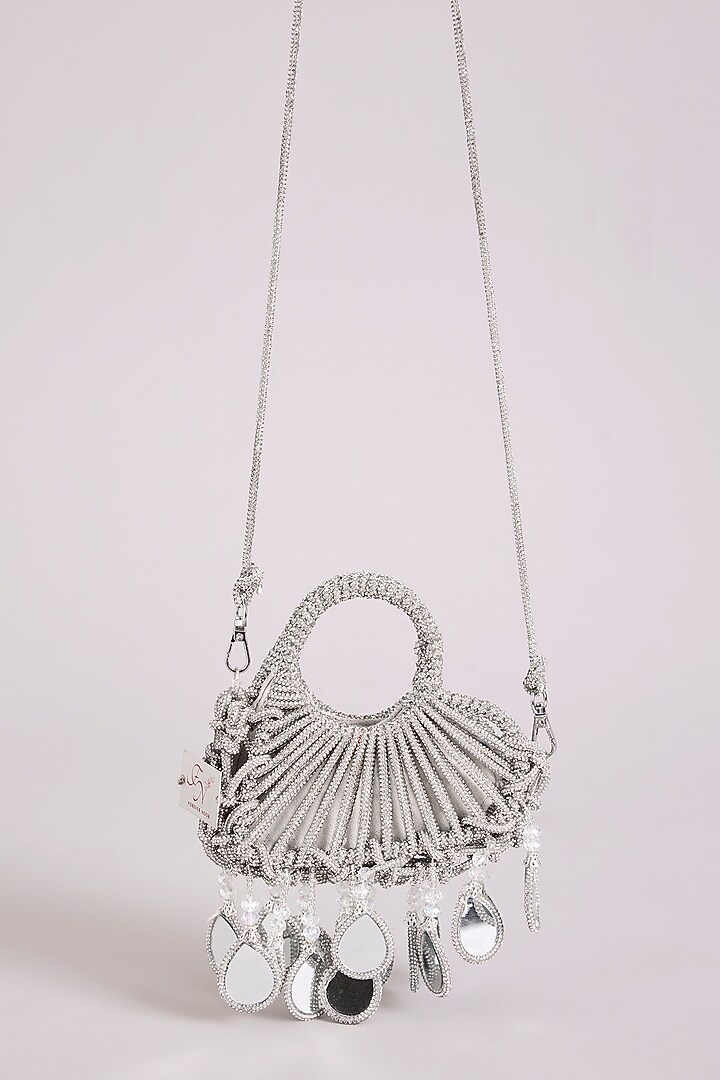 Silver Thread Crystal Beads Embellished Bag by Forever Noor at Pernia's Pop Up Shop