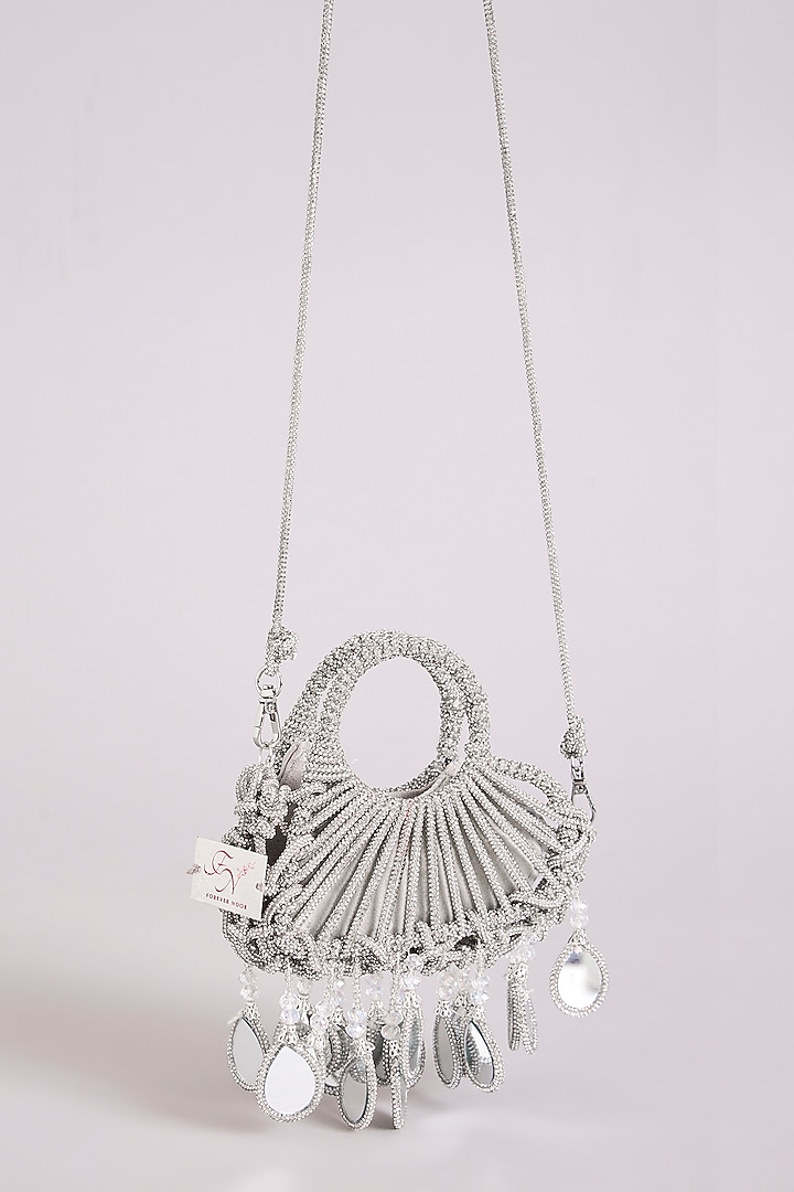 Silver Thread Crystal Beads Embellished Bag by Forever Noor at Pernia's Pop Up Shop