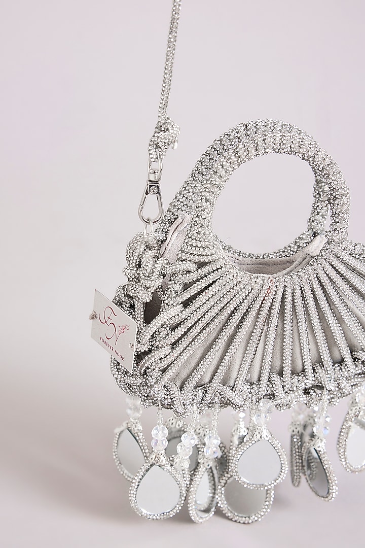 Silver Thread Crystal Beads Embellished Bag by Forever Noor at Pernia's Pop Up Shop