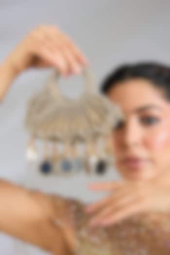 Gold Glass Beads & Mirror Applique Embellished Mini Heart Bag by Forever Noor at Pernia's Pop Up Shop