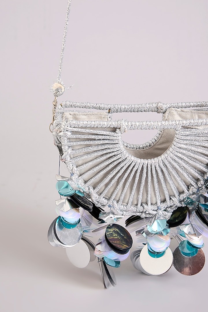 Silver Thread Crystal Beads Embellished D-Cut Halo Bag by Forever Noor at Pernia's Pop Up Shop