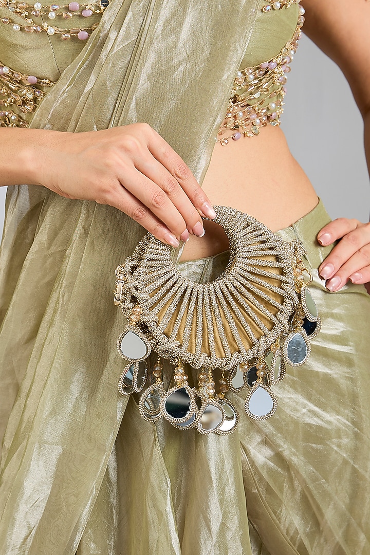Gold Glass Beads & Mirror Applique Embellished Halo Bag by Forever Noor at Pernia's Pop Up Shop