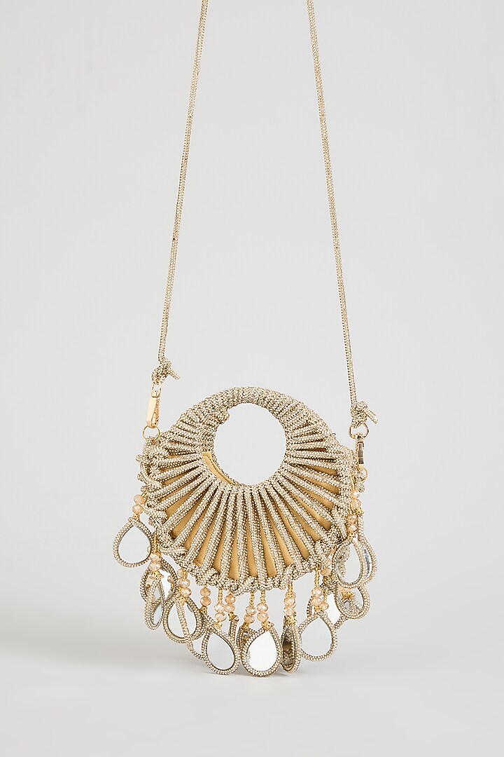 Gold Glass Beads & Mirror Applique Embellished Halo Bag by Forever Noor at Pernia's Pop Up Shop