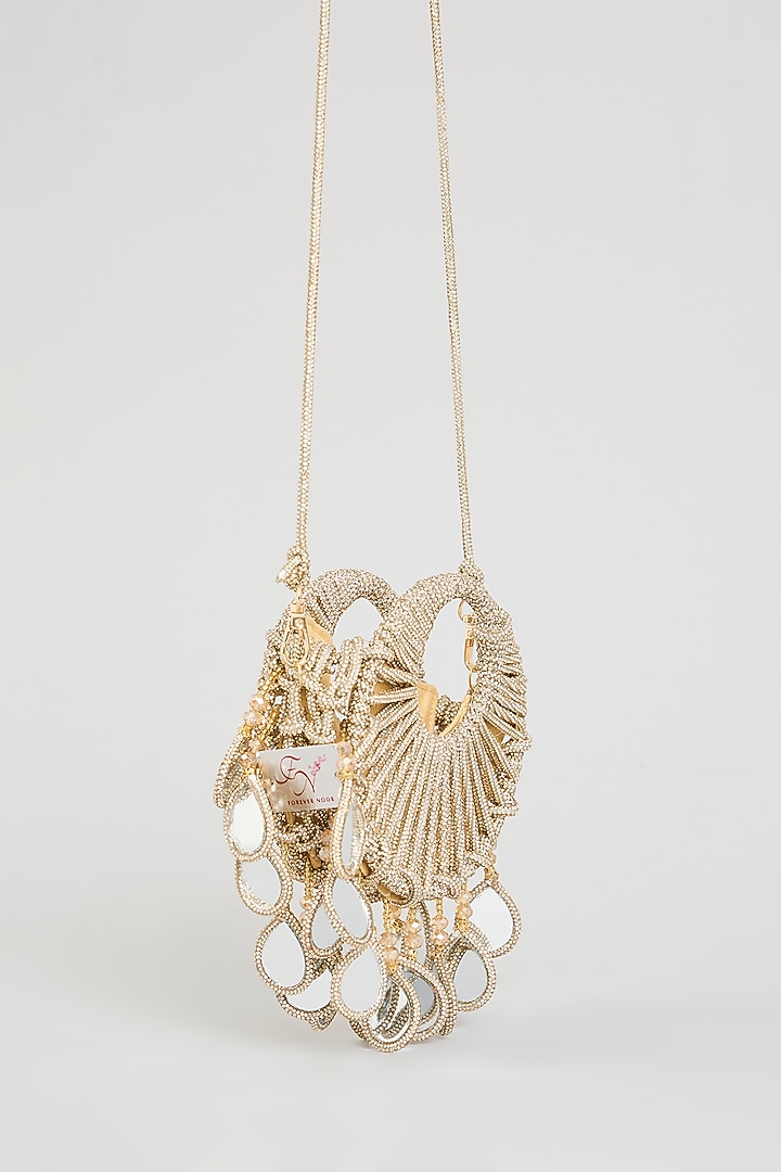 Gold Glass Beads & Mirror Applique Embellished Halo Bag by Forever Noor at Pernia's Pop Up Shop