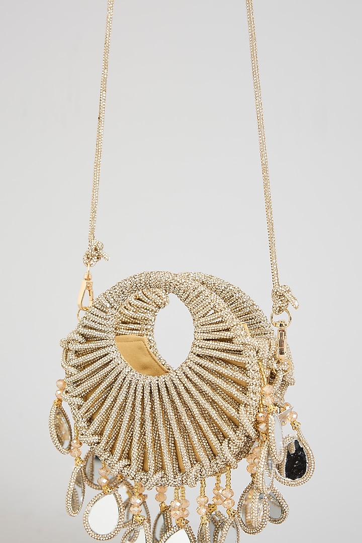 Gold Glass Beads & Mirror Applique Embellished Halo Bag by Forever Noor at Pernia's Pop Up Shop