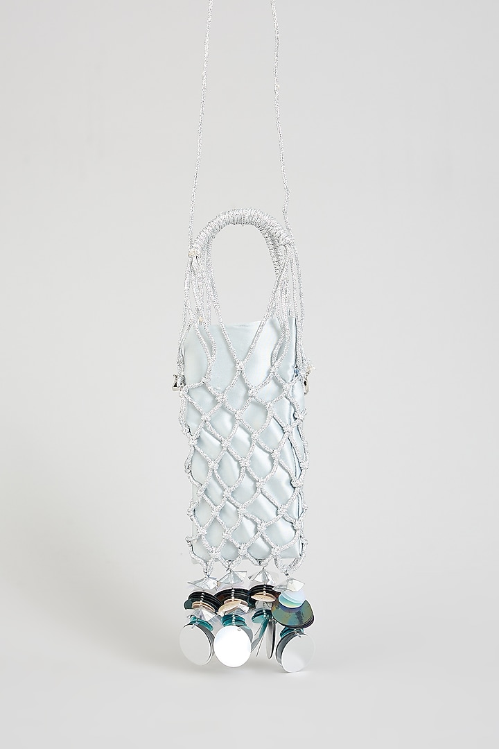Silver & Ice Aqua Satin Mirror Disc Prism Phone Bag by Forever Noor at Pernia's Pop Up Shop