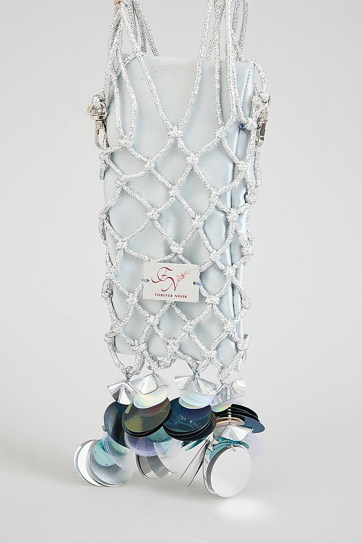 Silver & Ice Aqua Satin Mirror Disc Prism Phone Bag by Forever Noor at Pernia's Pop Up Shop