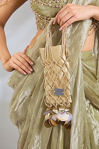 Gold Satin Mirror Disc Prism Phone Bag by Forever Noor
