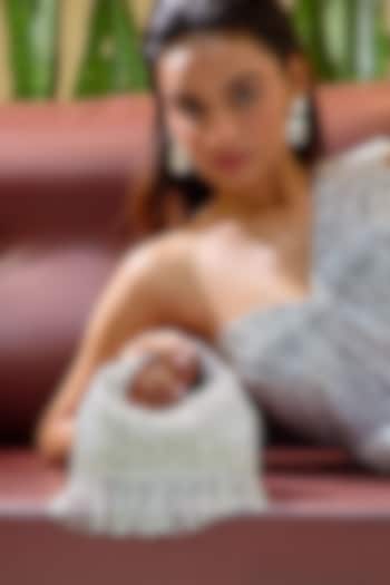 Silver Suede & Rexine Bead Hand Embellished Bag by Forever Noor at Pernia's Pop Up Shop