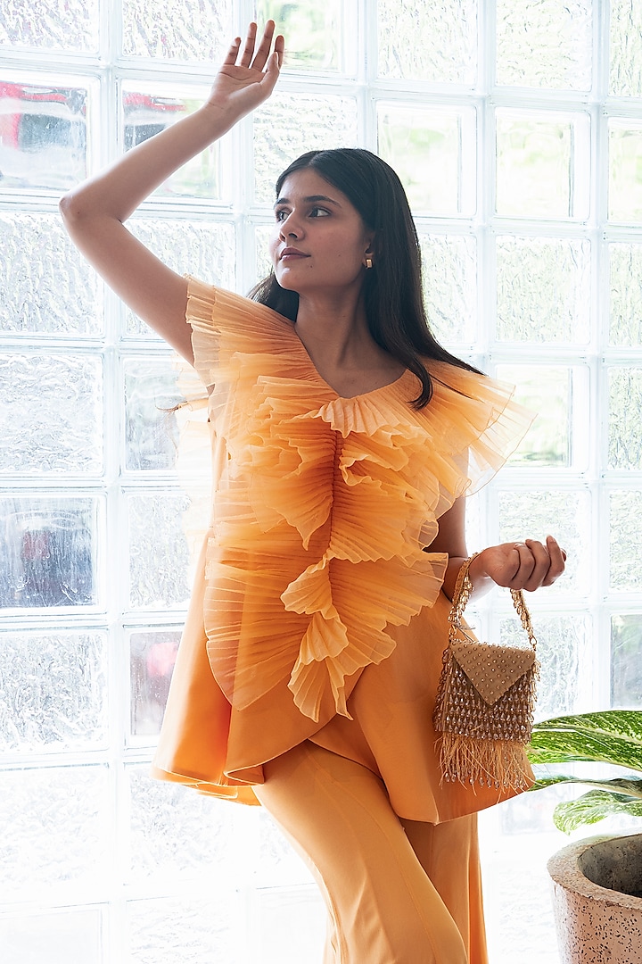 Gold Suede & Rexine Crystal Embellished Mini Bag by Forever Noor at Pernia's Pop Up Shop