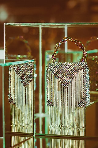 Multi-Colored Suede & Rexine Crystal Embellished Mini Bag by Forever Noor