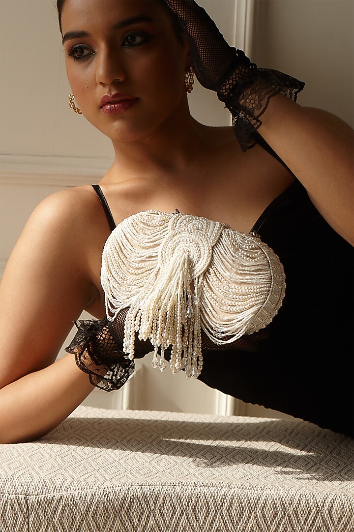 White Hand Embroidered Clutch by Forever Noor at Pernia's Pop Up Shop