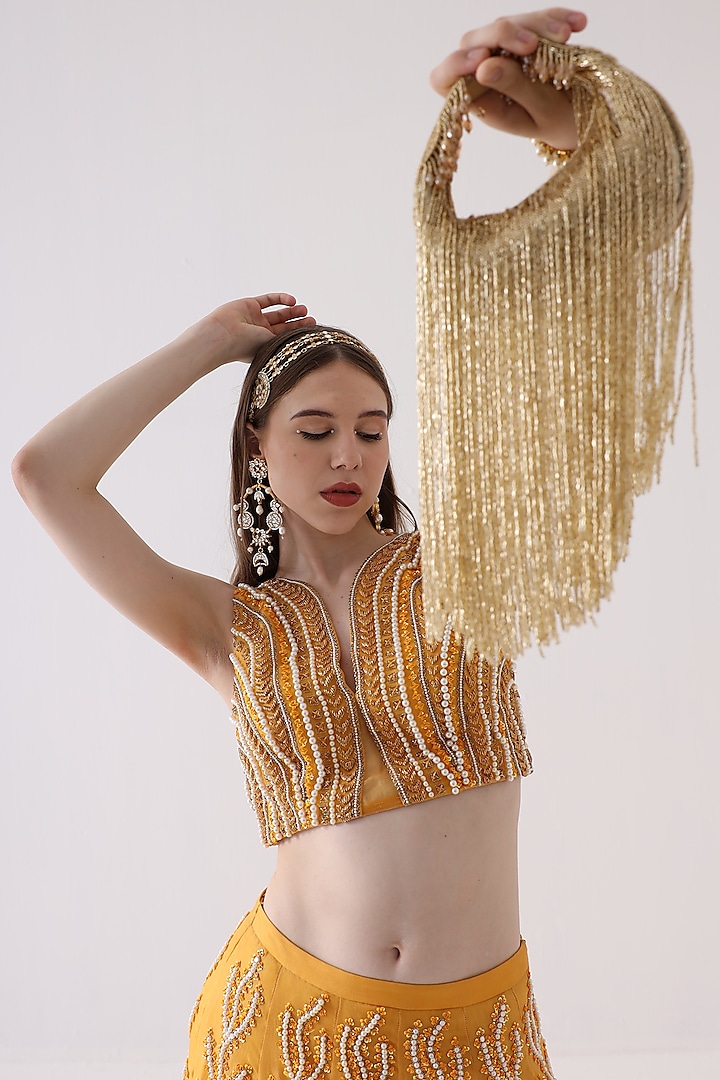 Golden Georgette Handcrafted HandBag by Forever Noor at Pernia's Pop Up Shop