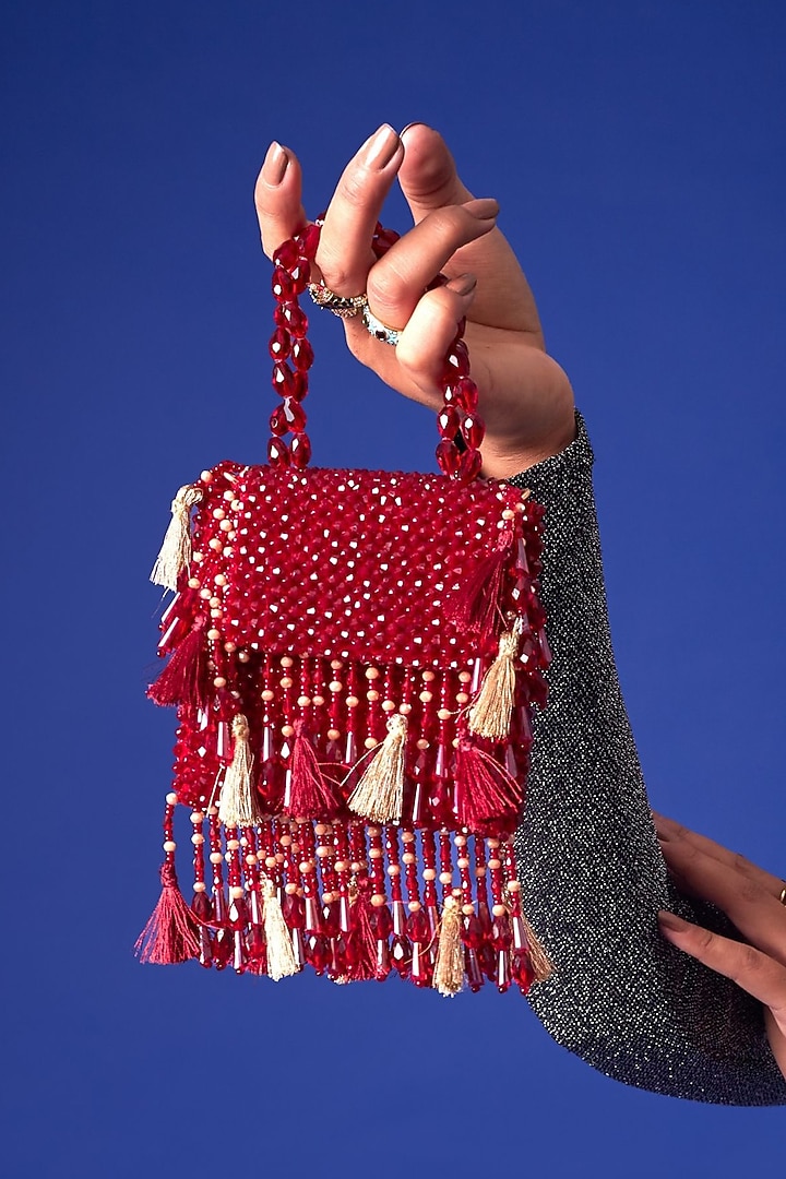 Red Crystal Latkan Work Mini Bag by Forever Noor at Pernia's Pop Up Shop