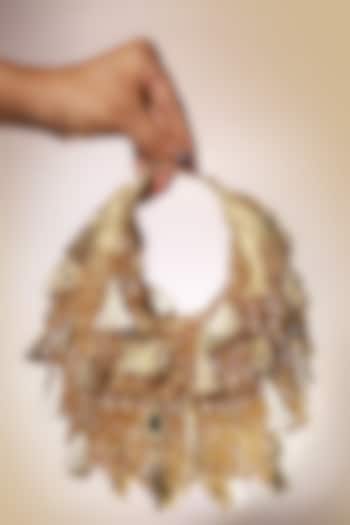 Gold Suede Embellished Handbag by Forever Noor at Pernia's Pop Up Shop