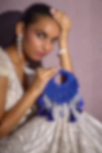 Blue Suede Embellished Handbag by Forever Noor at Pernia's Pop Up Shop
