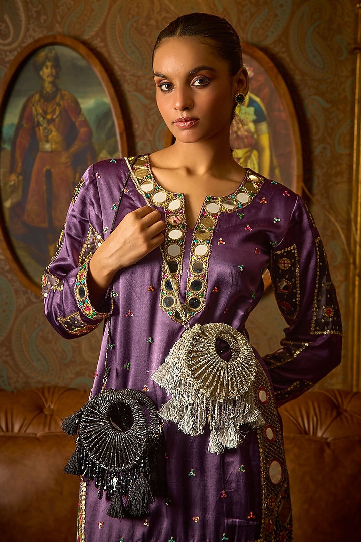 Silver Suede & Rexine Handbag by Forever Noor at Pernia's Pop Up Shop